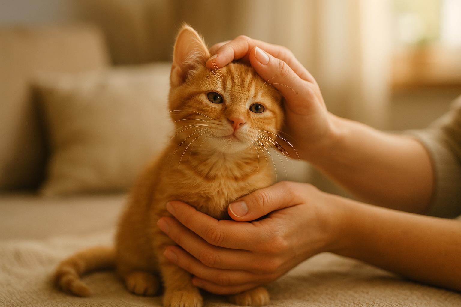 Happy kitten being cared for